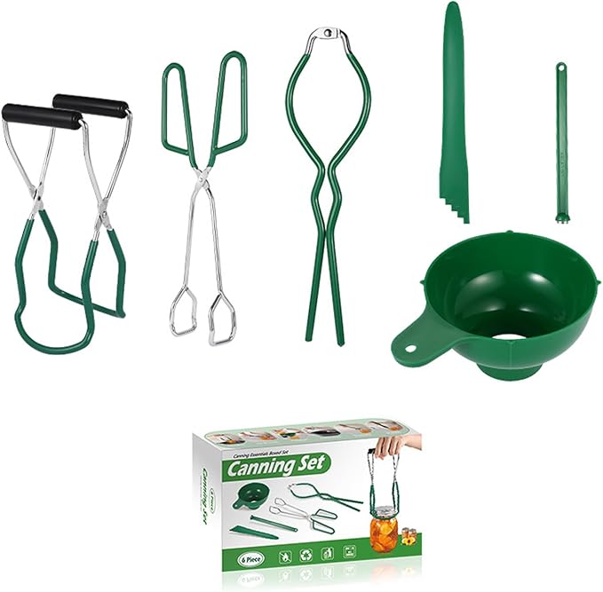 Canning Supplies Essentials Boxed Set, Canning Supplies Starter Kit, 6 Piece Set Included Canning Jar Lifter Canning Funnel Bubble Popper And Measurer Magnetic Lid Lifter Jar Wrench kitchen Tongs