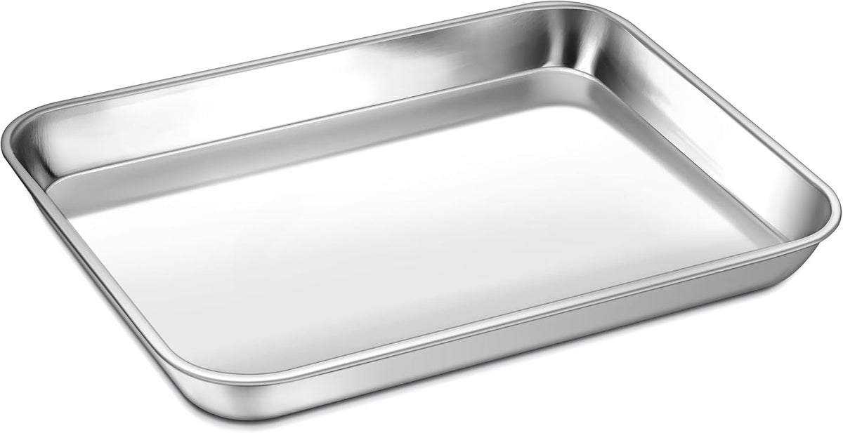 P&P CHEF 10.5 Inch Baking Cookie Sheet, Oven Pan Tray Stainless Steel Sheet Pan for Kitchen, Oven Bakeware for Multi Uses, Shiny Look & Dishwasher Safe, Healthy & Heavy Duty, 1Pc