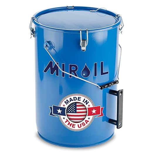 MirOil 6-Gallon Fryer Grease & Oil Disposal Caddy – Model #30L – Steel Bucket w/Locking Lid – Used Hot Oil Container – Food Safe Cooking Grease Bucket w/Lid – Commercial Food Truck Accessories