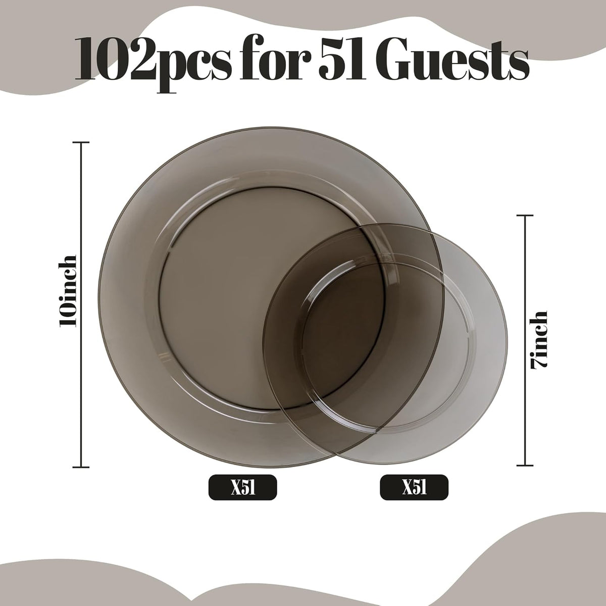 I00000 102 Pcs Clear Black Plastic Plates, Black Disposable Party Plates Include 51 Dinner Plate 10’’ and 51 Dessert Plate 7’’ Perfect for Birthday, Party & Wedding