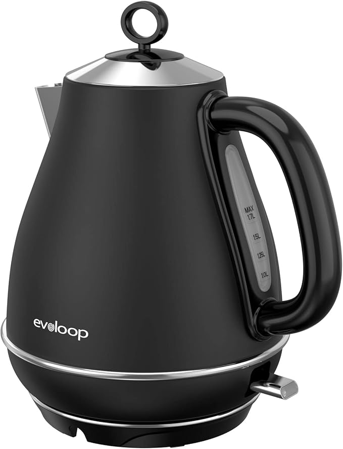 Evoloop 1.7L Electric Kettles, BPA Free Tea Kettle, Hot Water Boiler Heater, Stainless Steel Teapot, Auto Shut-Off & Boil-Dry Protection, 120V/1500W (Black)