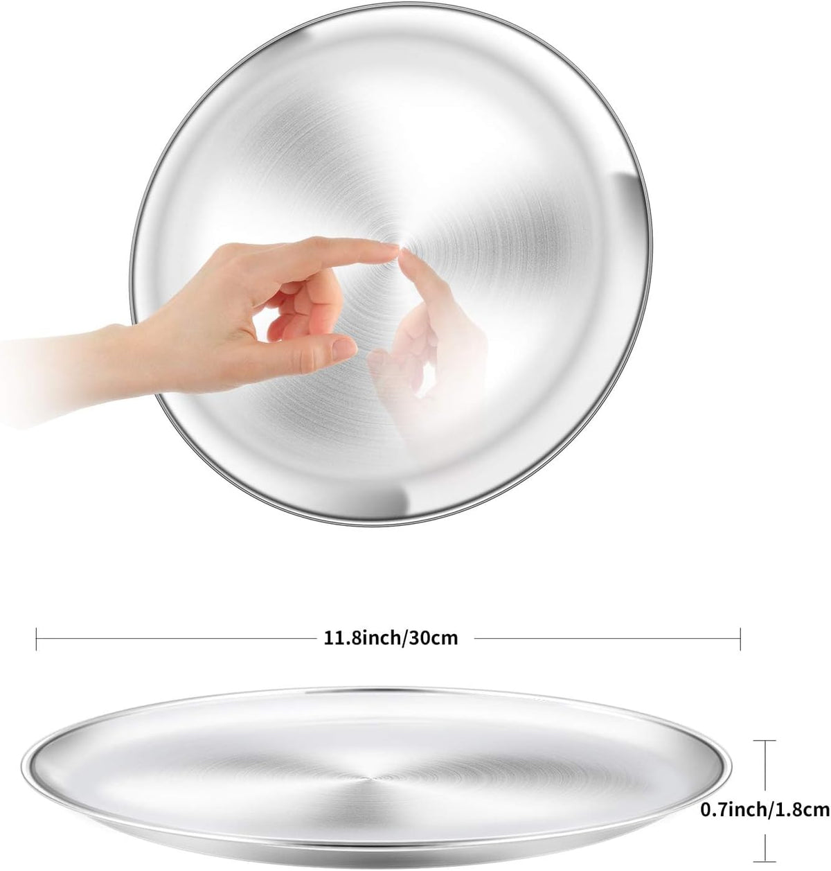 12 inch Stainless Steel Round Pizza Pan Tray Set, 2 Pieces, Healthy & Heavy Duty, Rust Free & Dishwasher Safe