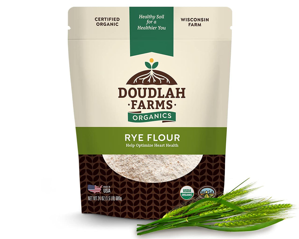 Organic Rye Flour 1.5 lb - Non-GMO, USDA Organic, Low Gluten, Vegan, For Baking, Cooking, Supports Heart Health & Digestion, USA Grown, Farmed From Regenerative Soil by Doudlah Farms