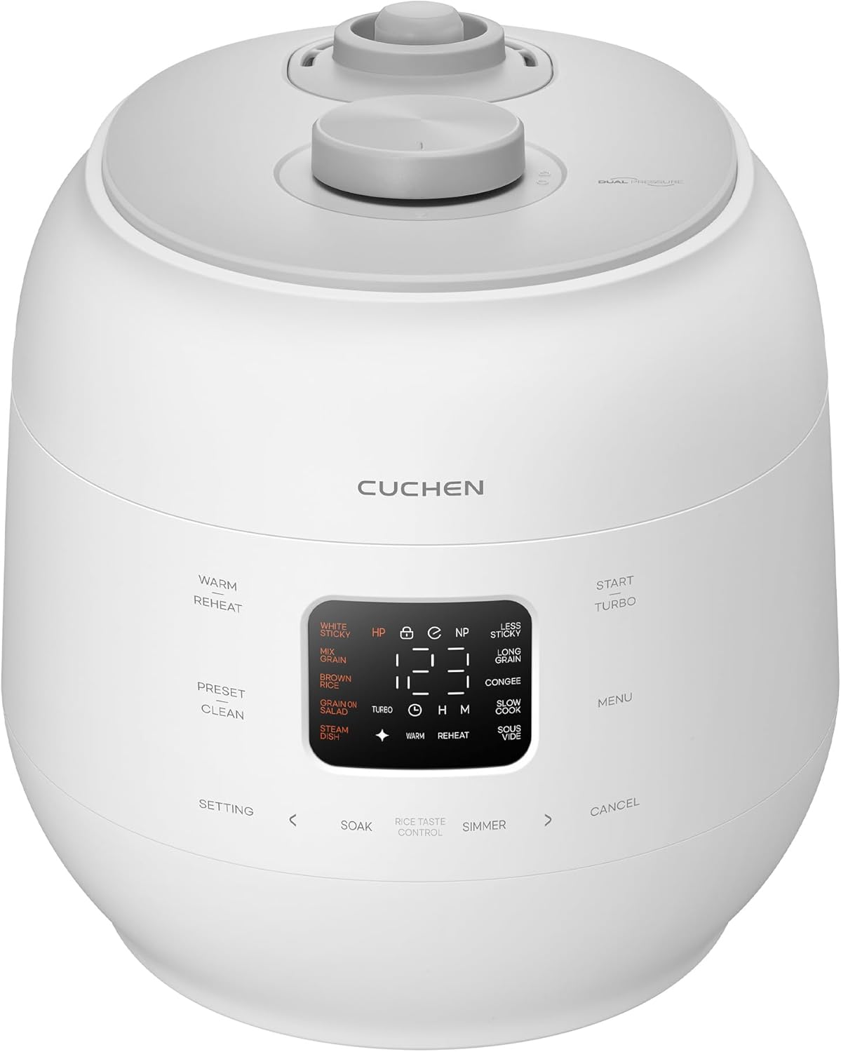 [CUCHEN] CRS-FWK1040WUS | Dual Heating Pressure Rice Cooker 10 Cup (Uncooked) | High/Non-Pressure | Triple Power Packing | Easy Open Handle | Stainless Cover | Auto Steam Clean | White