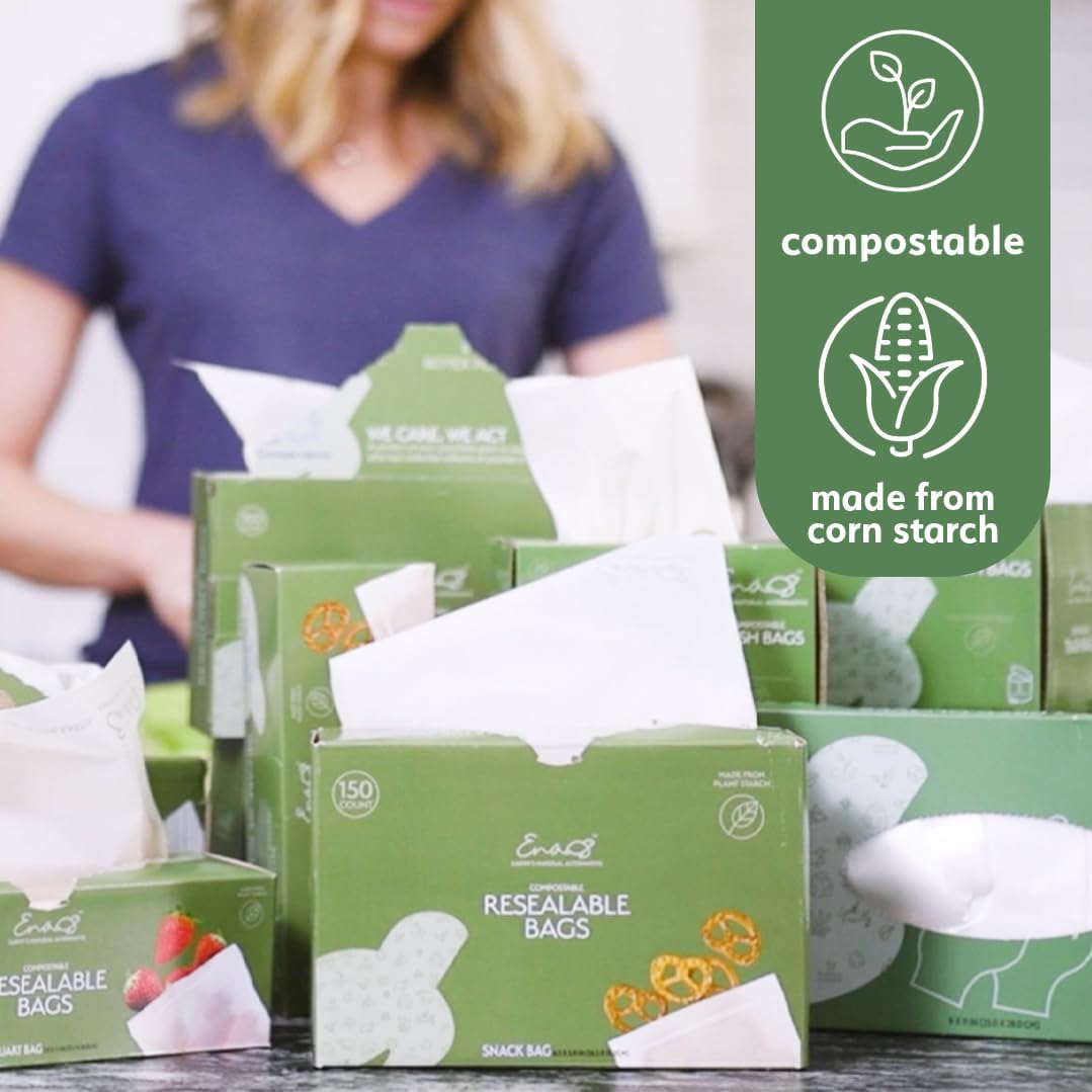 Earth's Natural Alternative Compostable Food Storage Bags, Reusable, Heavy-Duty | Resealable | Freezer Safe | Off-White | Pack of 6