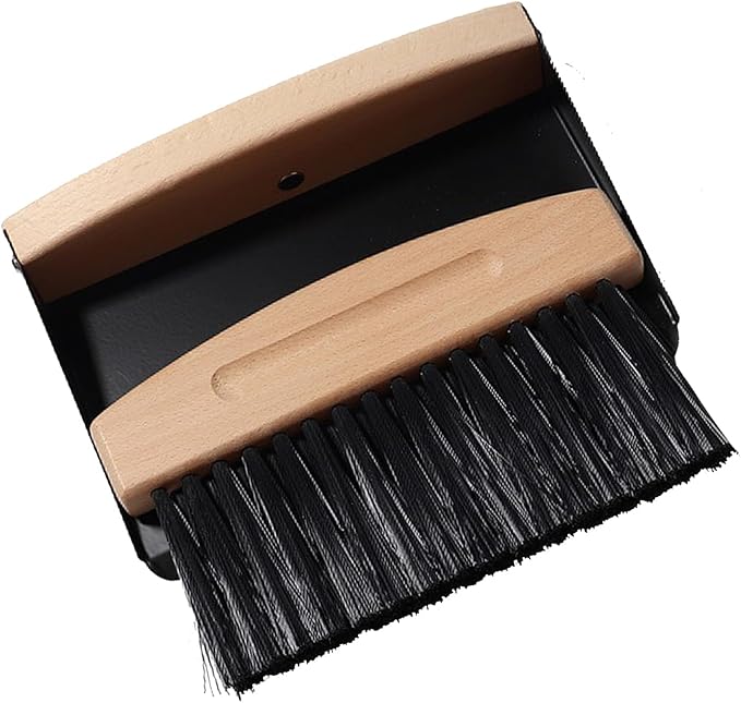 Mini Broom and Dustpan Set Small Metal Dustpan and Brush Set Hand Whisk Broom for Home Office Desktop Sofa Pet Care Household Cleaning (PET bristles, Black)