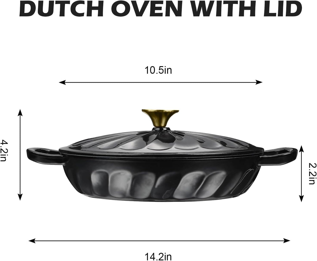 Enameled Cast Iron Braiser, 3.8 Quart Enamel Dutch Oven with Handles, Cast Iron Braiser Pan with Lid,Enameled Cookware (Black)