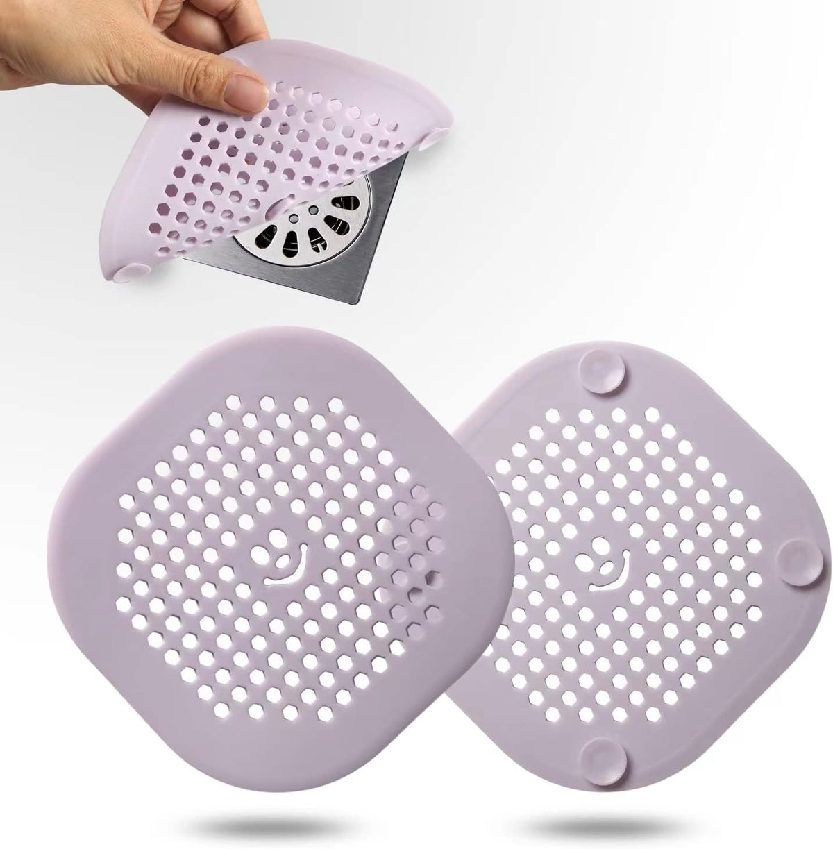 2 Pack Drain Hair Catcher Silicone Drain Cover Hair Stopper with Suction Cup for Shower Kitchen Bathroom Light Purple