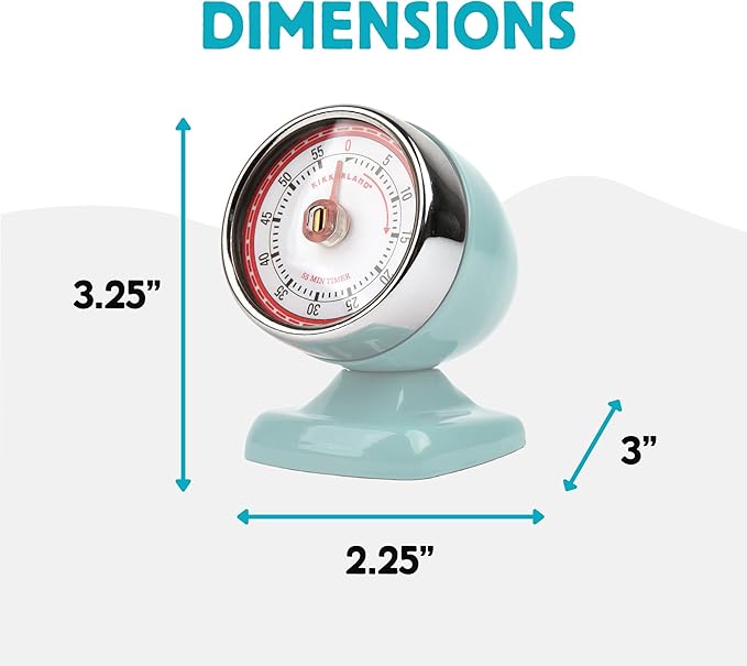 Kikkerland Vintage Streamline Timer – Retro Decor for Home & Kitchen – Windup Timekeeper in Blue