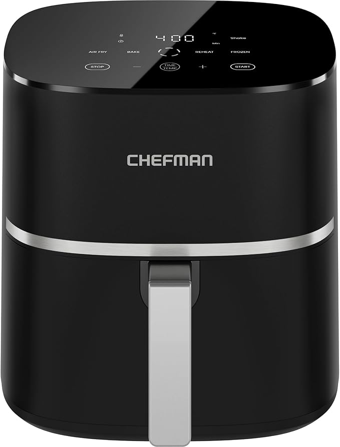 Chefman TurboX 4-in-1 Air Fryer, 5-Quart Airfryer for Extra Crispy Chicken, Fries, Wings, and More, Air Fry, Bake, Reheat, and Frozen Functions, Digital Touch Controls, Dishwasher Safe