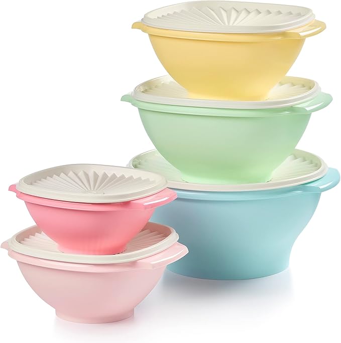 Tupperware Heritage Collection, 10 Piece Food Storage Container Set in Vintage Colors, Dishwasher Safe and BPA Free (5 Bowls, 5 Lids)