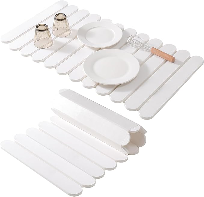 Extral Large Quick Dry Stone Drying Mat for Kitchen Counter,28"(L)x16"(W) Collapsible Eco-Friendly Absorbent Diatomaceous Earth Mat for Dishes Cups,Dish Drying Mats (White-Ellipse, 28x16 inch)