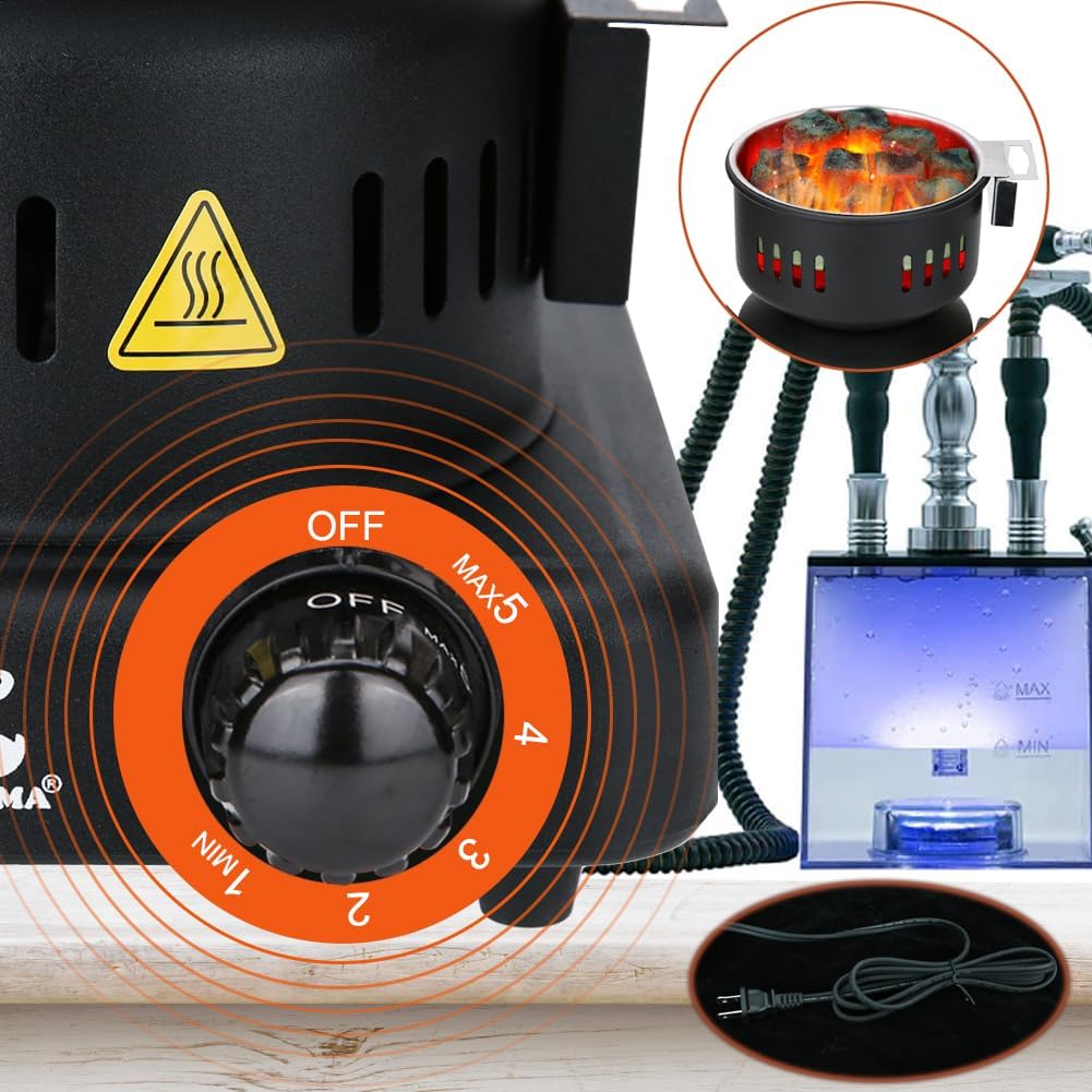Multipurpose Charcoal Starter - Coal Burner Hot Plate Electric Stove Coconut Starter with Stainless Detachable Tongs, 4.9Ft Longer Cords, 600W Faster Heating for BBQ Kitchen etc.