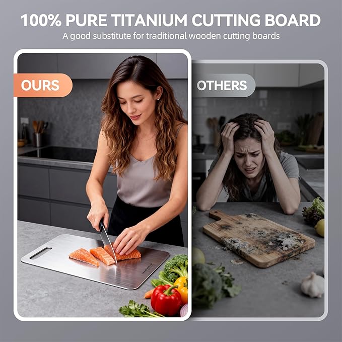 Titanium Cutting Boards Set of 3, 100% Pure Titanium Kitchen Cutting Board, Double-Sided Non-Toxic Cutting Board, Ideal for Slicing and Dicing Meats, Features Handle, Dishwasher Safe
