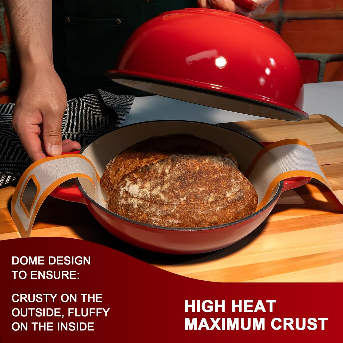 AHJ 6QT Dutch Oven For Bread Baking, Enameled Cast Iron Dutch Oven Pot with Lid, Multi-Functional Bread pan, Sourdough Baking Supplies with Proofing Basket, Cast Iron Bread Oven, Silicone Sling & Gloves.