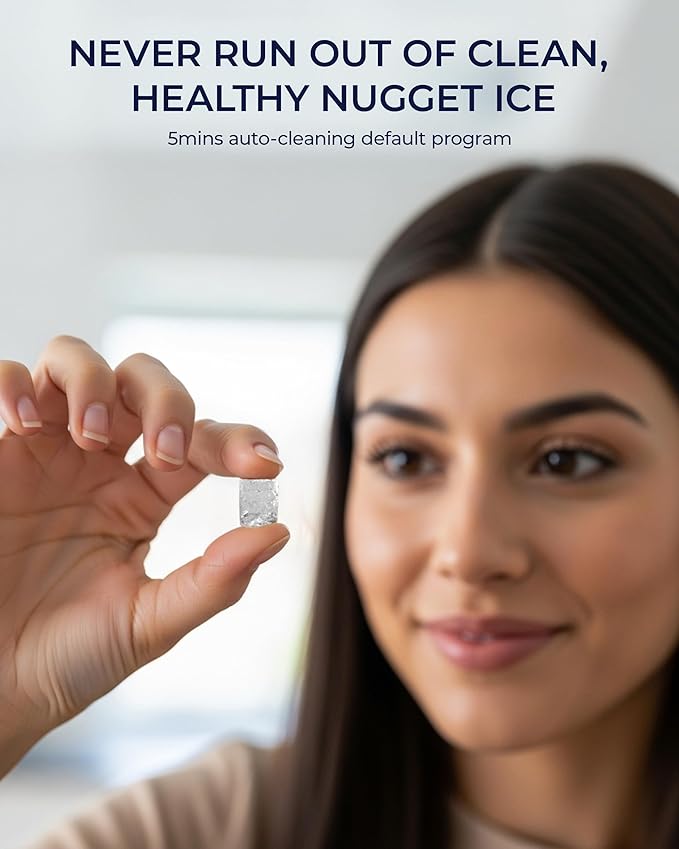 EUHOMY Nugget Ice Maker Countertop, Max 40lbs/Day, Auto-Cleaning, 2Qt Reservoir, Compact Sonic Ice Maker with 2.5lbs Basket and Scoop, Soft Chewable Nugget Ice for Home/Party/RV/Camping (Stainless)