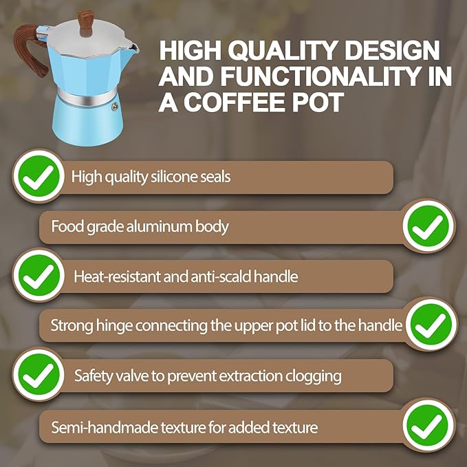 Aluminum 3 Cup 150ml Moka Pot Express Coffee Maker Stovetop Espresso Colorful Coffeemaker Italian Classic Style Brewing Greca Cafe Mocha Machine for Cafeteras Lover Camping Travel and Home Use 5oz
