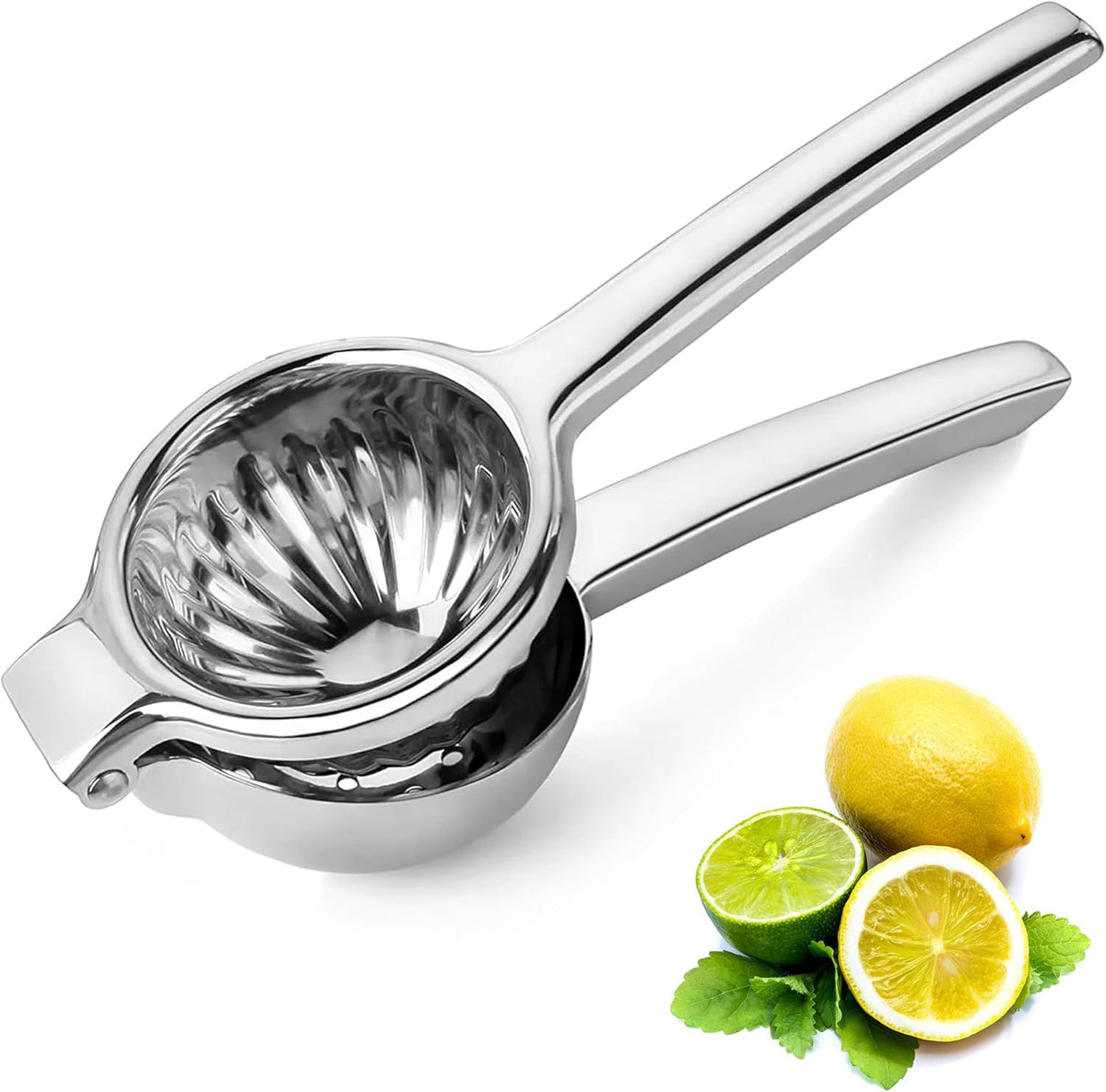 Handheld Lemon Squeezer Stainless Steel – Heavy Duty Manual Citrus Juicer for Lemon, Lime & Small Oranges – Rustproof Lemon Lime Squeezer Stainless Steel with Polished Finish & Ergonomic Grip
