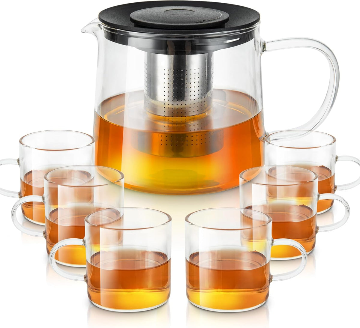 Glass Teapot 51oz/1500ml with 6 Pack Tea Cups Gift Set, Removable Stainless Steel Infuser Tea pot, Heatproof Borosilicate Glass Tea Make, Stovetop Safe Glass Tea Kettle for Loose and Blooming Leaf Tea