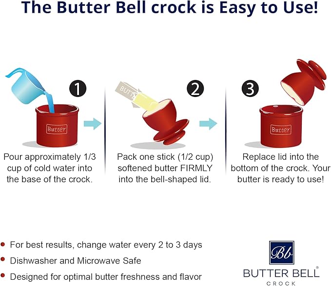 Butter Bell - The Original Butter Bell crock by L Tremain, a Countertop French Ceramic Butter Dish Keeper for Spreadable Butter, Café Matte Collection, White Matte