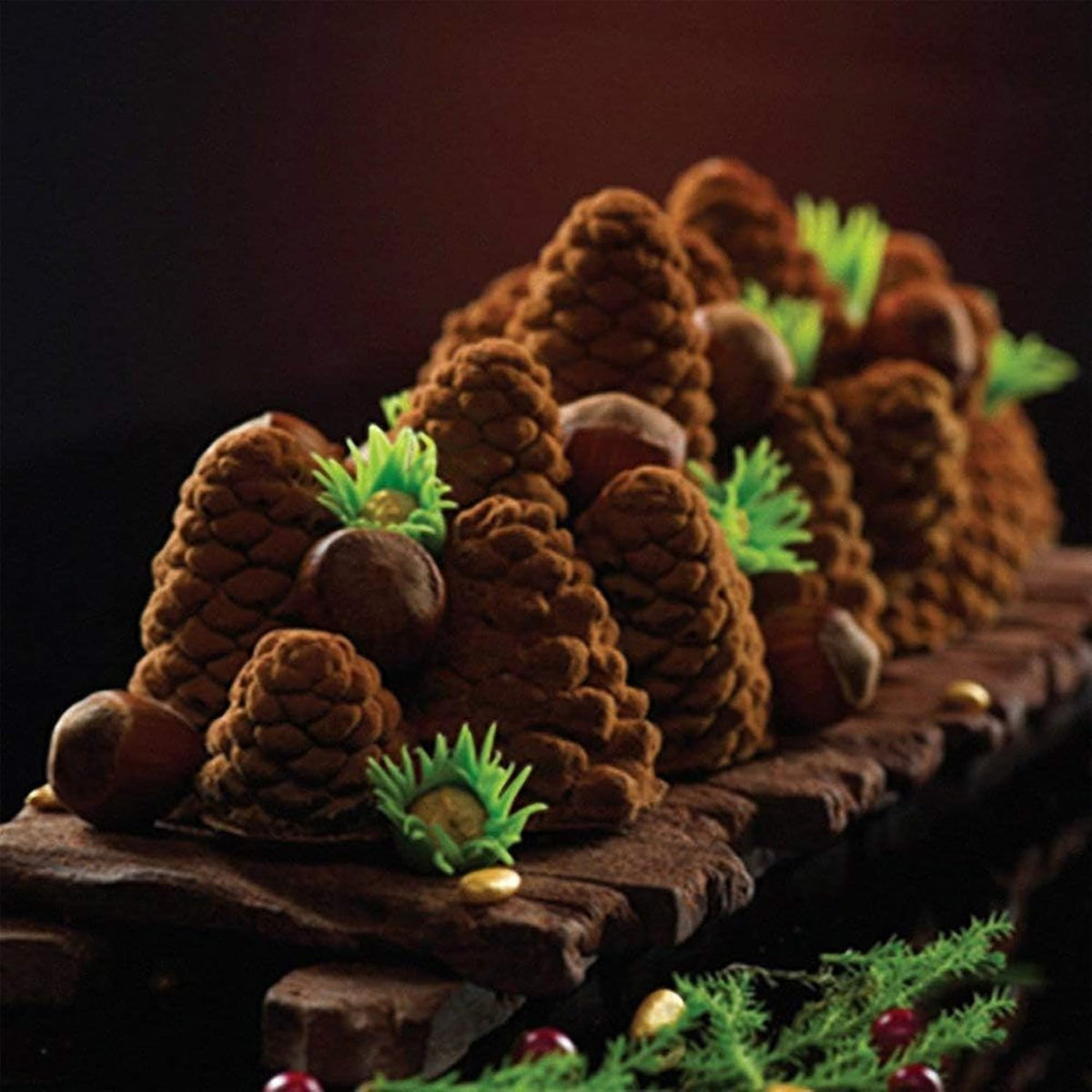 OCPO KITCHEN 3D Pinecone Silicone Mold for Baking Mousse Cake, French Dessert, Soap, Candles, Christmas Cake Decorating Mold, Pinecone Shape (8-Cavity)