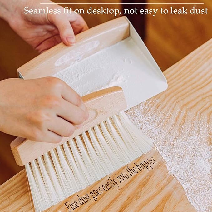 Mini Broom and Dustpan Set Small Metal Dustpan and Brush Set Hand Whisk Broom for Home Office Desktop Sofa Pet Care Household Cleaning (sisal Hemp bristles, White)