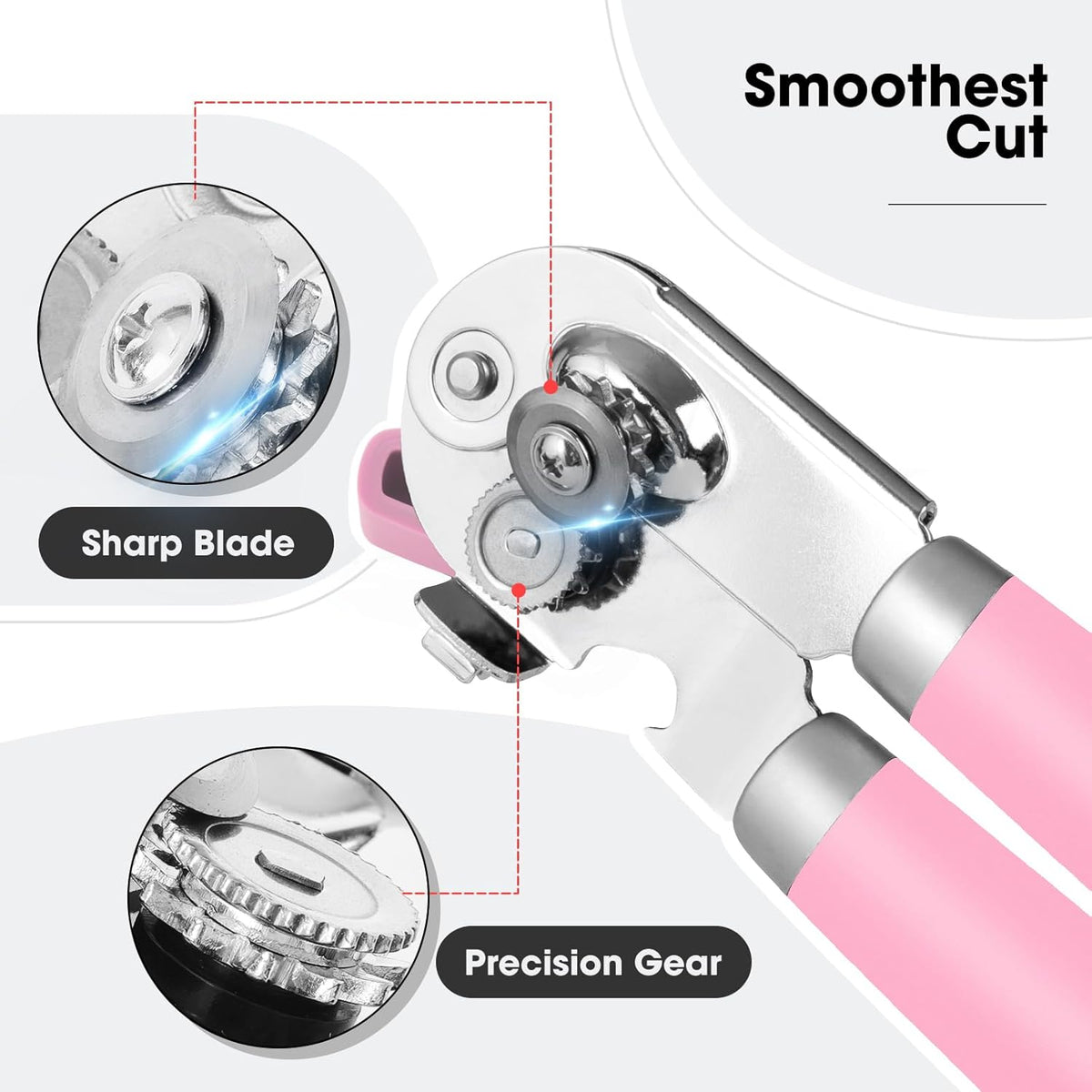 Beneno Can Opener Manual with Magnet, Hand Held Heavy Duty Can Opener with Durable Sharp Blade Smooth Edge, Big Effort-Saving Knob, Soft Grip Rubber Handle, Multifunctional Bottle Opener, Pink