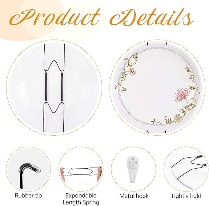 Bilillo 6 Pack Plate Hangers for The Wall, Suitable for 8''-10'' Decorative Plate,Invisible Heavy Duty Wire Plate Holder with Wall Hooks, Plate Hangers for Displaying Plates, Platter, Dish (Black)