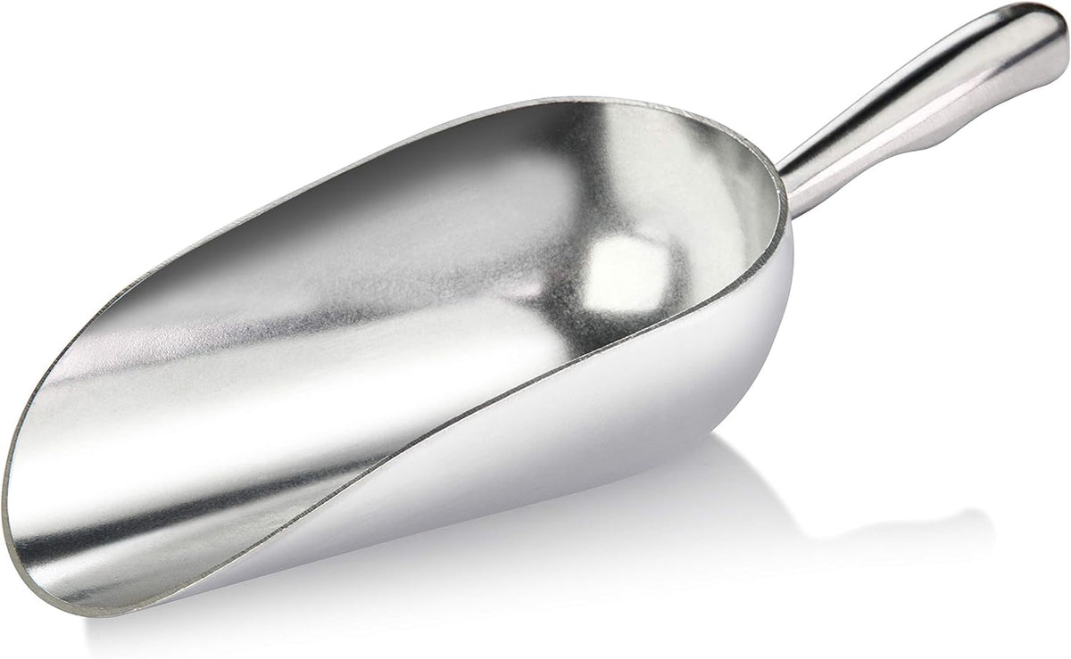 New Star Foodservice 34523 One-Piece Cast Aluminum Round Bottom Bar Ice Flour Utility Scoop, 12-Ounce, Silver (Hand Wash Only)