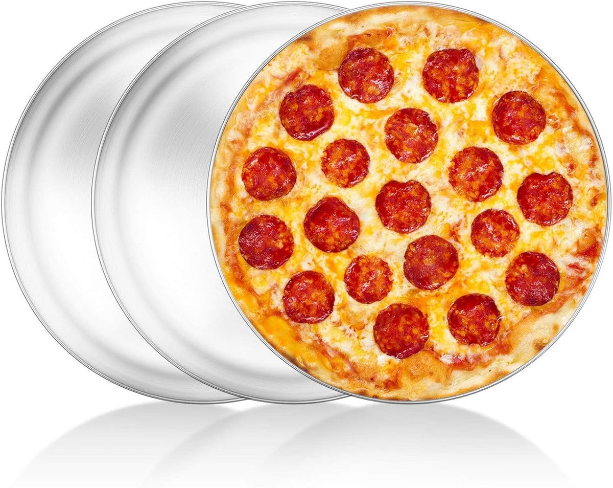 Pizza Pan Set of 3, Stainless Steel Pizza Pie Pan Tray Platter Pizza Tray, Round Pizza Dish Plate For Oven Baking, Healthy Metal Pizza Baking Cooking Pan for Oven - Size of 12 inch