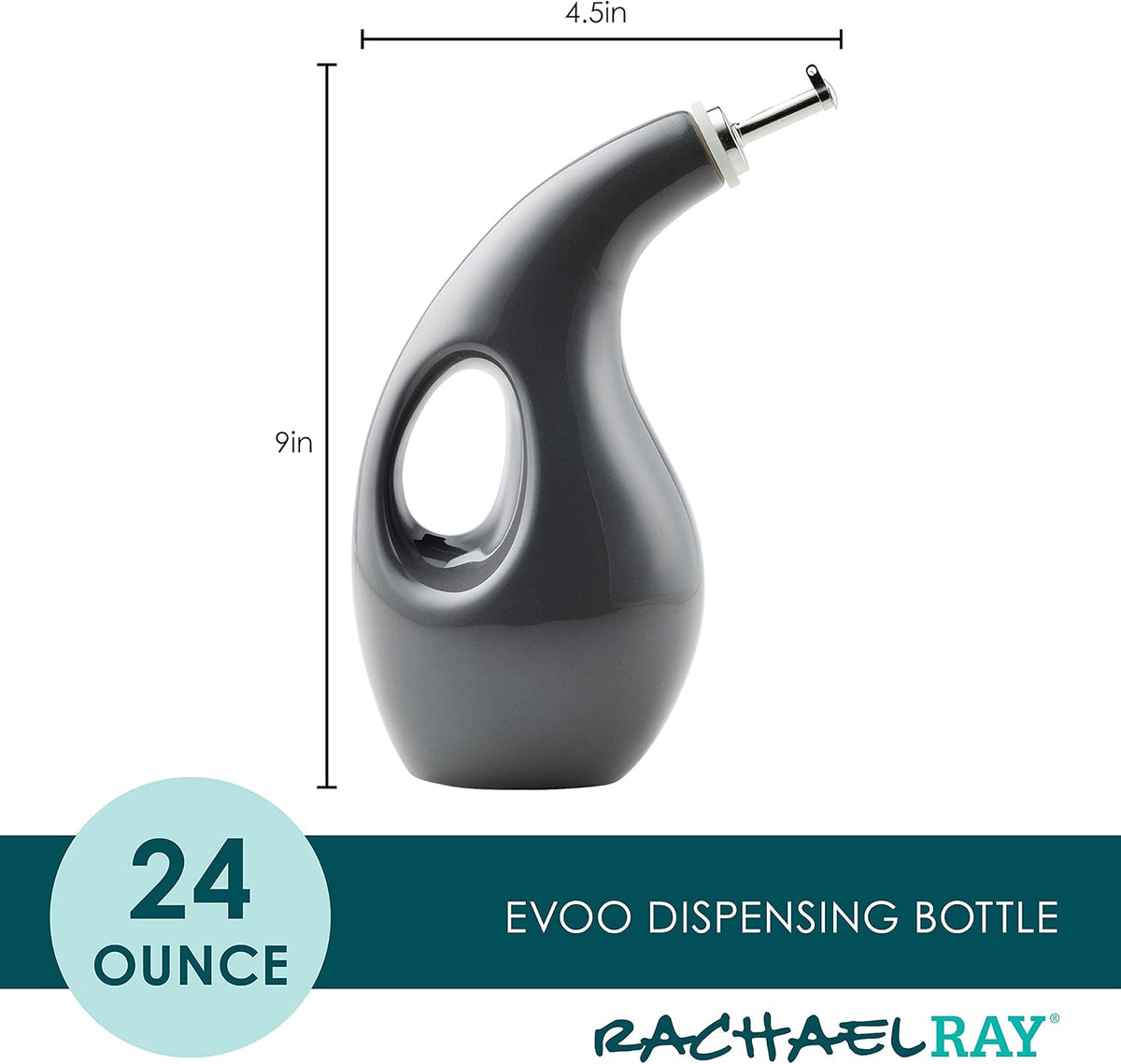 Rachael Ray 48465 Ceramic EVOO Oil and Vinegar Dispensing Bottle with Spout, 24 Ounce - Dark Gray