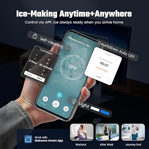 Maksone Countertop Nugget Ice Maker with APP Control, 44lbs/24H,Ready in 7 Mins,Crushed ice Maker,Sonic Pebble Ice Machine