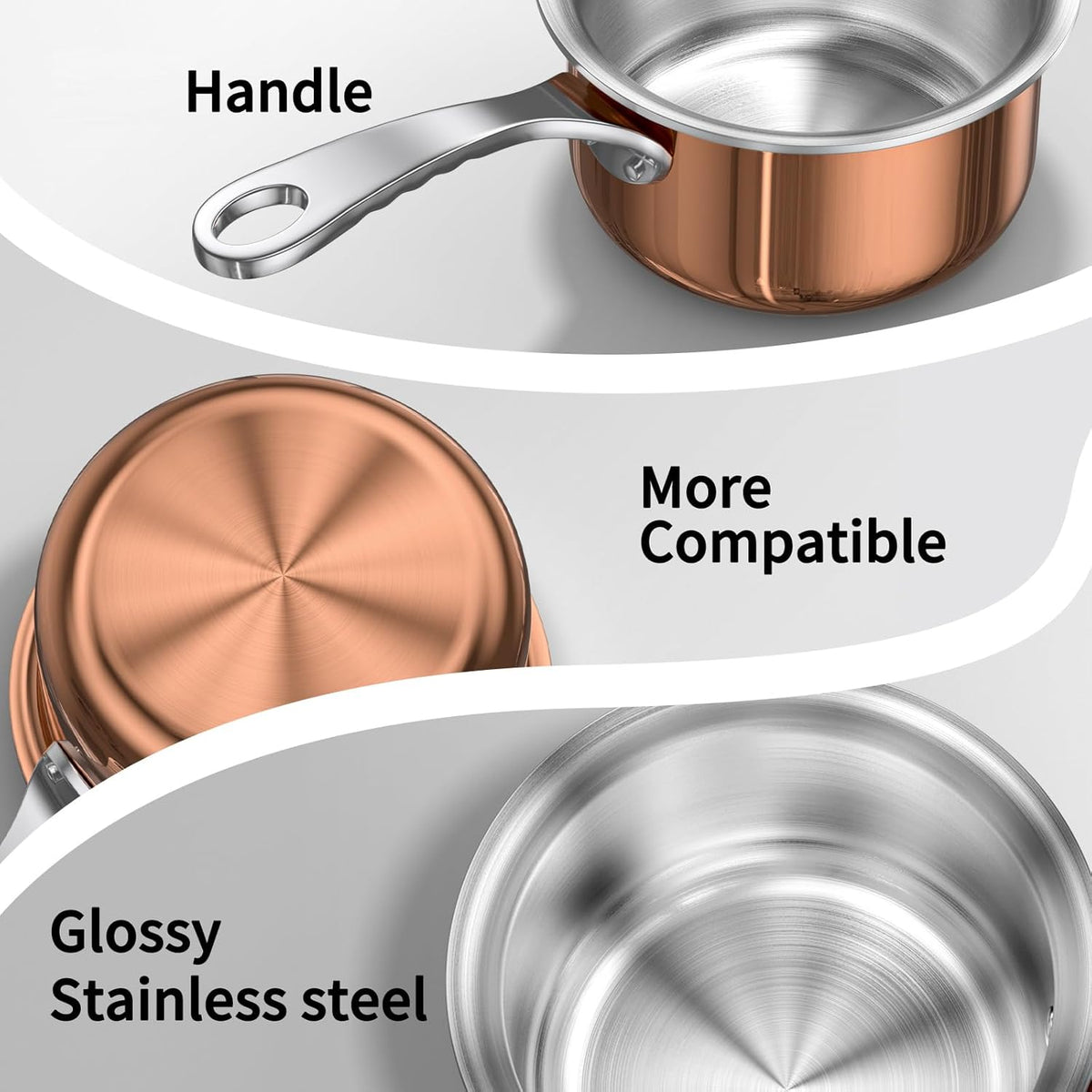 Macevia Mini Sauce Pan with Lid,Copper Butter Warmer Small Pot, Multipurpose Use for Home Kitchen or Restaurant (10.8oz/320ml)