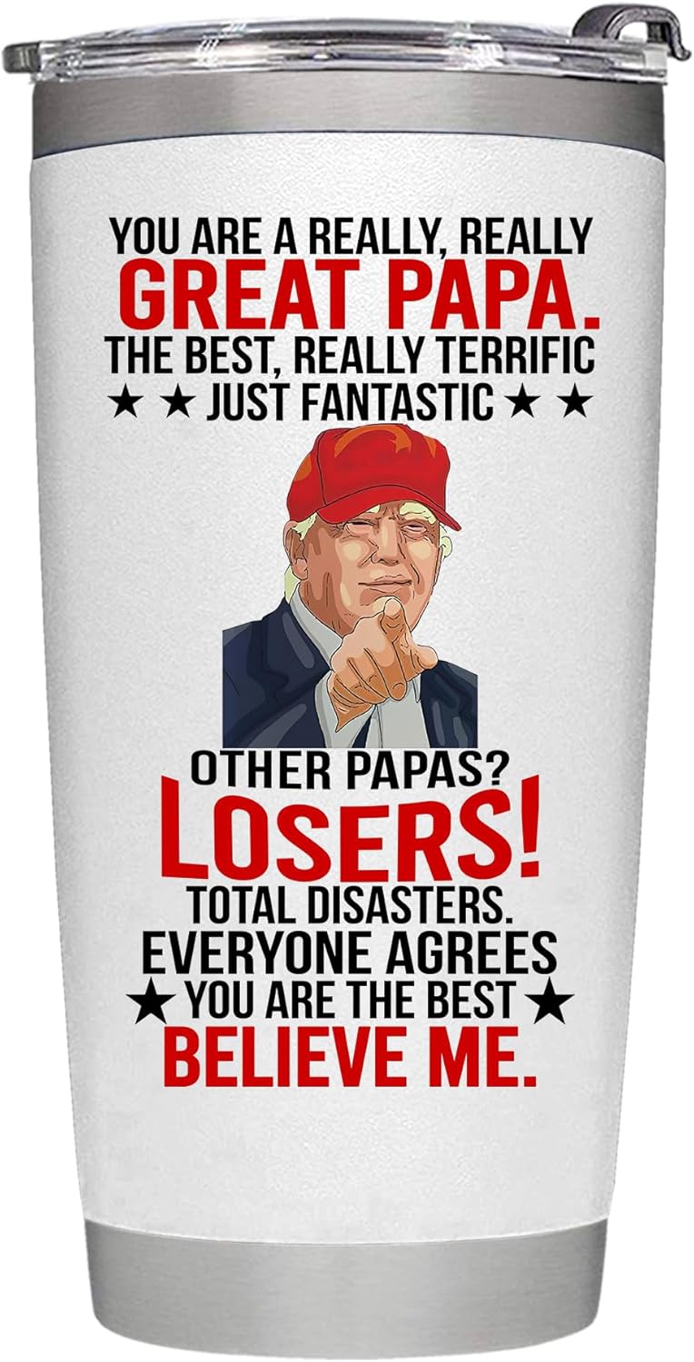 Fathers Day Papa Gifts from Daughter, Son, Kids - Gifts for Papa on Fathers Day, Birthday - Insulated Stainless Steel Tumbler 20oz White