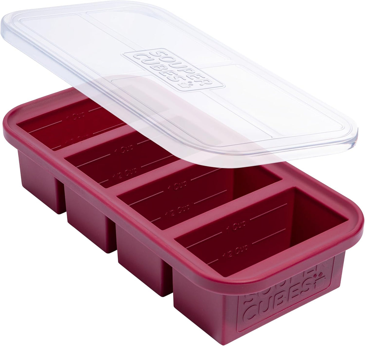 Souper Cubes 1 Cup Silicone Freezer Molds - Soup Cubes Perfect for Storing Broth, Rice, Leftovers and More - Silicone Freezer Trays with Lids for Meal Prep - Cranberry - 1-Pack