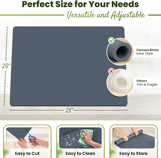 Large Silicone Mat 28" x 20" Mat Thick Heat Resistant, Kitchen Counter Mat Waterproof - Coffee Machine, Glass Top Stove Cover Countertop Protector for Air Fryer, Baking mat (Grey)