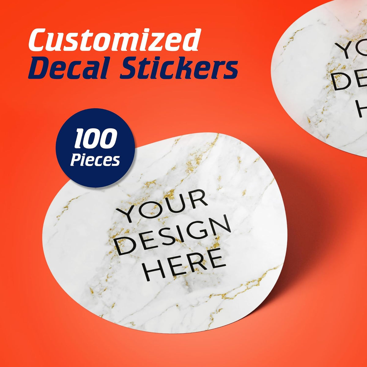 100 Custom Vinyl Stickers - Upload Your own Image, Text, Design, Logo - Personalized Logo Labels for Handmade, Packaging, Bottle, Jars, Candle, Brand Stickers (Gold Marble, 1x1)