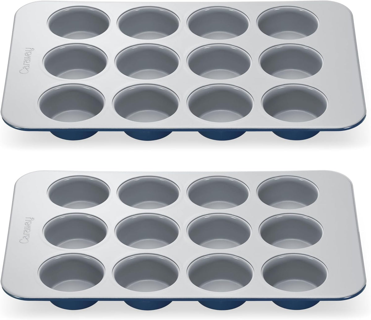Caraway Non-Stick Ceramic 12-Cup Muffin Pan Duo - Naturally Slick Ceramic Coating - Non-Toxic, PTFE & PFOA Free - Perfect for Cupcakes, Muffins, and More - Navy