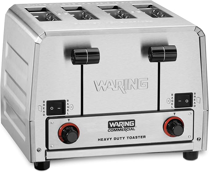 Waring Commercial WCT850RC 4-Slice Heavy Duty Commercial Pop-Up Bread/Bagel Toaster, 120V, 1800W, 5-15 Phase Plug