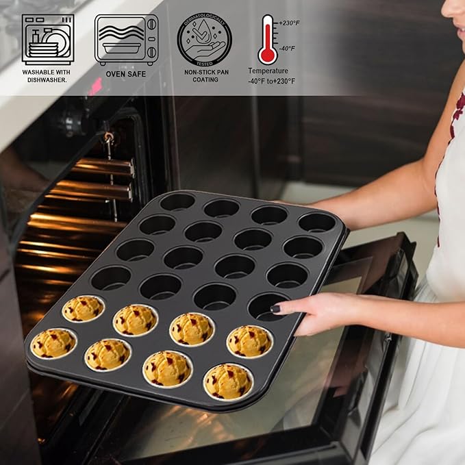 2 Packs Round Muffin Baking Pan, Premium Steel Muffin Pan for Baking, Nonstick Cupcake Tin Cheesecake Pans, Bakeware Muffin Top Pan (24 Cups, Black)
