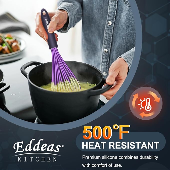 Silicone Whisk, 500°F Heat Resistant Non Scratch Coated Whisks for Cooking Baking Balloon wisk, Kitchen Whisk Tool Set, for Stirring, Beating & Blending of 3 Size 7.5"+ 9" +11 inch