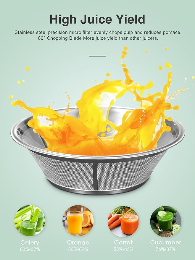 QCen Juicer Machine, 500W Centrifugal Juicer Extractor with 3” Wide Mouth Feed Chute for Fruits & Vegetables, Easy to Clean, Stainless Steel, BPA-Free
