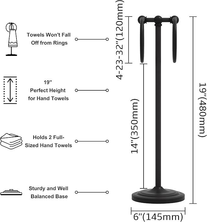 BGL Hand Towel Holder Stand for Bathroom, Hand Towel Stand for Bathroom Counter, Free Standing Towel Racks for Bathroom with Weighted Base,Matte Black