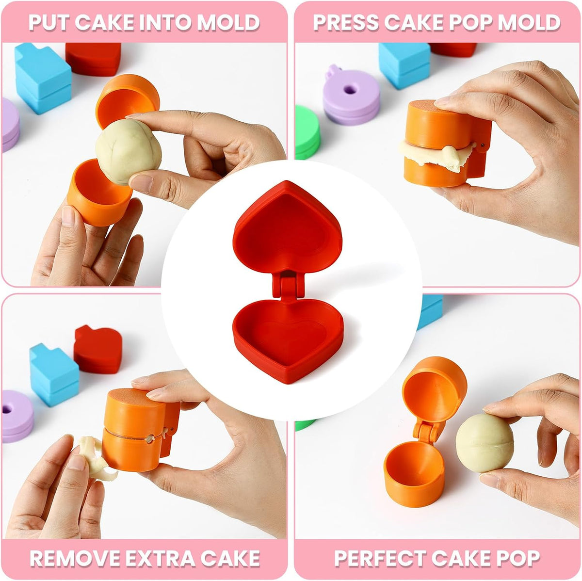 2 PCS Heart Cake Pop Mold Shapes Press Set, 3D Printed Cake Pop Cutter and Pusher, Baking Tools Accessories for Home Baking, Birthday Parties, Wedding Desserts
