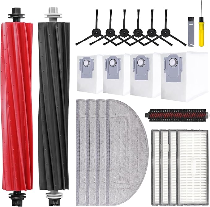 23 PCS Accessories Kit Compatible with Roborock S8 Pro Ultra Robot Vacuum Cleaner,6 Side Brushes,4 HEPA Filters,4 Dust Bags,1 Cleaning Brush,2 Main Brushes,4 Mop Pads,2 Tools