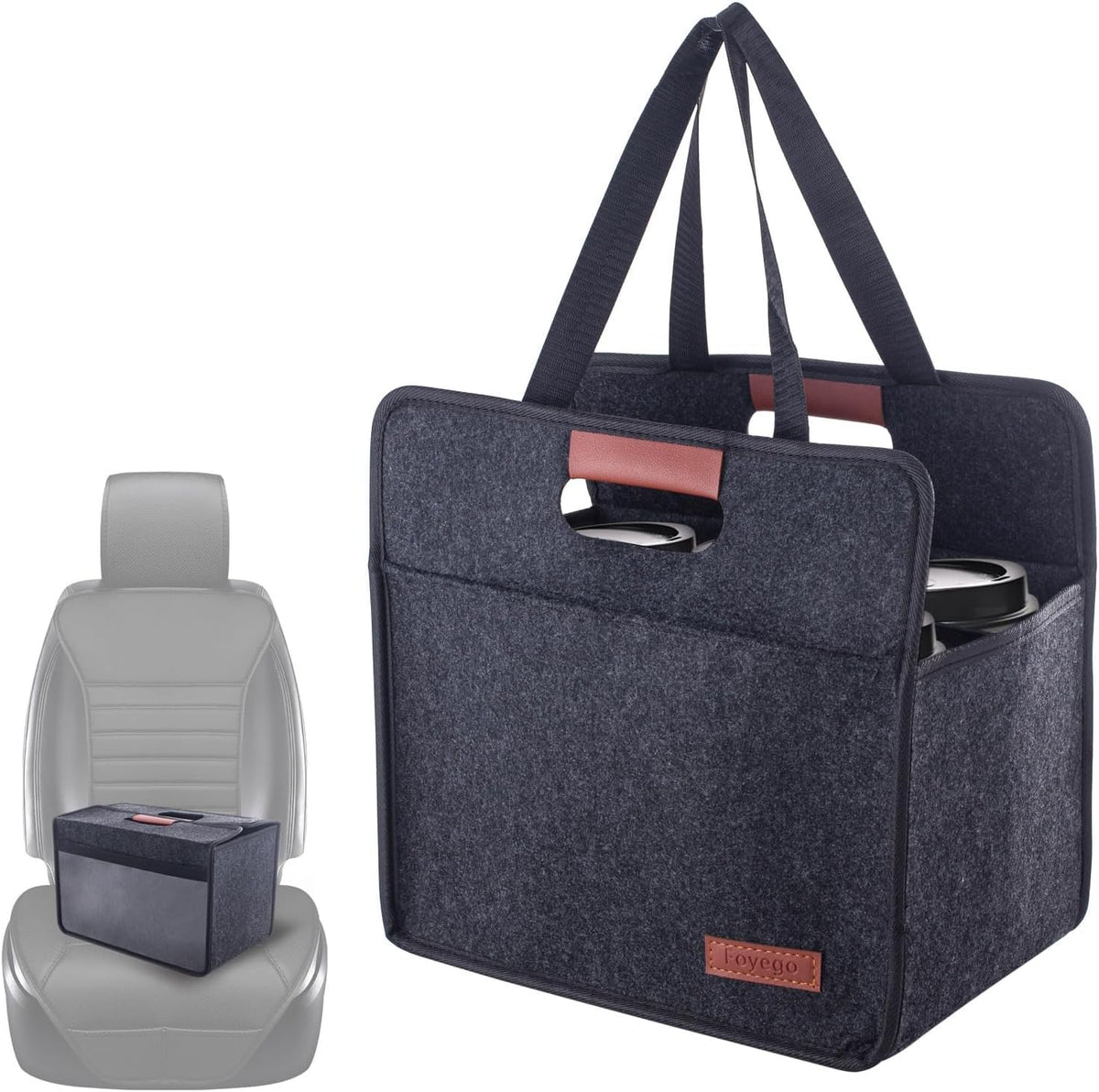 6 Cup Drink Carrier with Handle, Reusable Insulated Drink Caddy Drink Holder for Car, Folding Portable Coffee Cup Holder Bag for Travel and Delivery