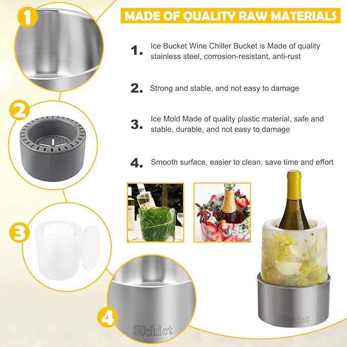 Ice Mold,Ice Bucket Mold, Ice Mold Wine Bottle Chiller,DIY Ice Bucket Mold for Wine Champagne and Cocktails,Ideal Gift for Special Parties Weddings Mother's Day Thanksgiving and Christmas
