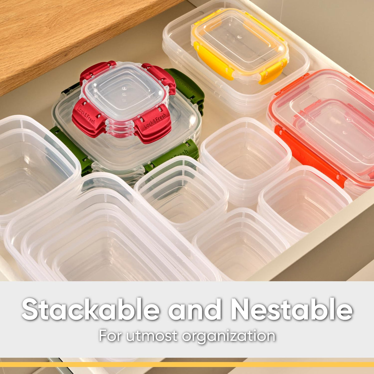 Superio Plastic Food Storage Containers with Airtight Lids, 4 Pack- 80 Oz, BPA Free, Leakproof, Stackable, Microwave, Dishwasher, Freezer Safe, Orange
