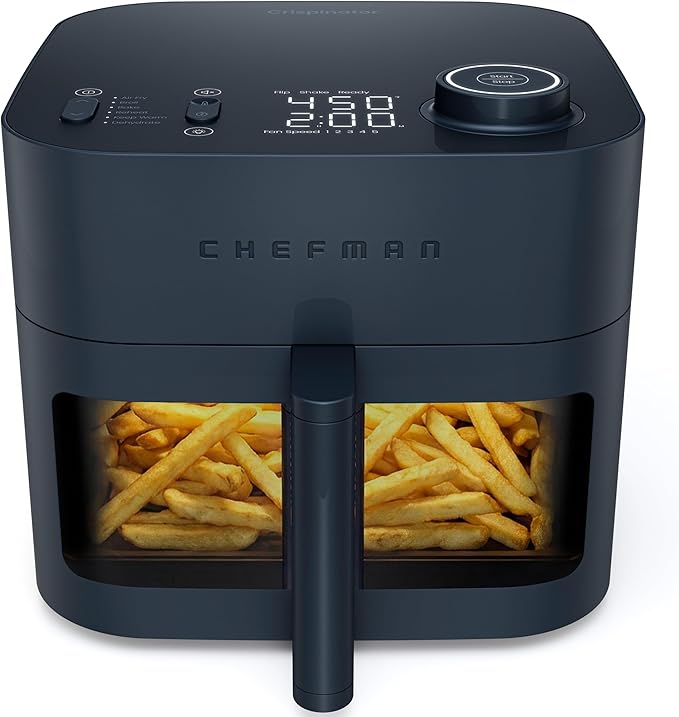 Chefman Crispinator Air Fryer 6-in-1 with 8 Qt capacity, 450°F Max Temp with TurboFry Pro Technology for Fast and Even Results, Viewing Window, Nonstick Ceramic Basket