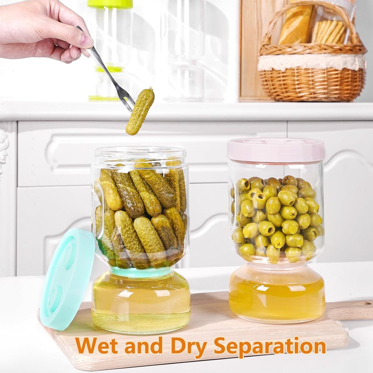 ZENS Pickle Jar with Strainer Flip, 51oz Pickle Container Pickle Juice Separator Hourglass Jar for Olive Keeper, Leakproof Glasss Pickle Holder Jars for Pickling Dill Sliced Storage, Gifts for Mom